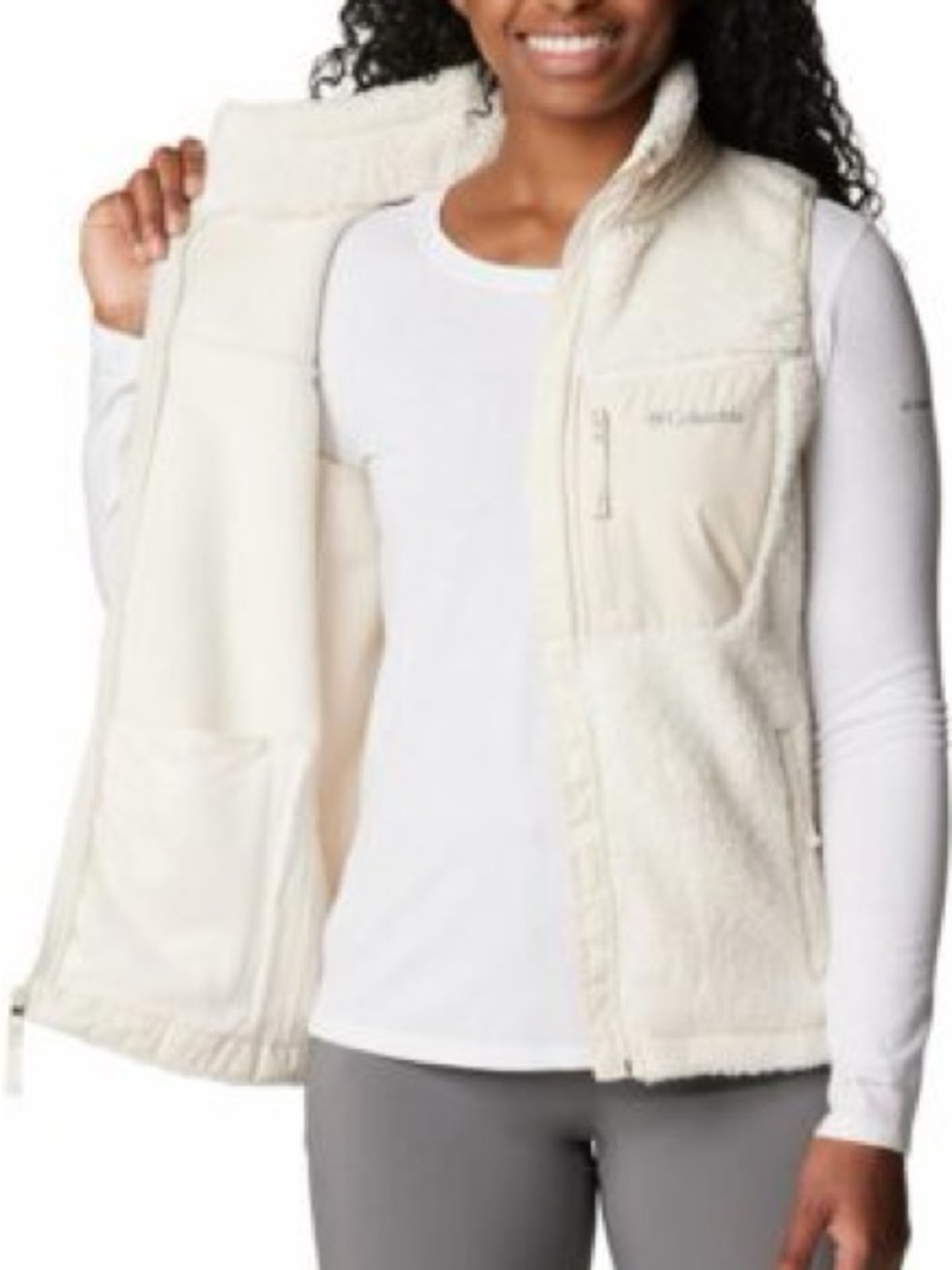 Columbia Sherpa Fleece Vest in off white cream size medium